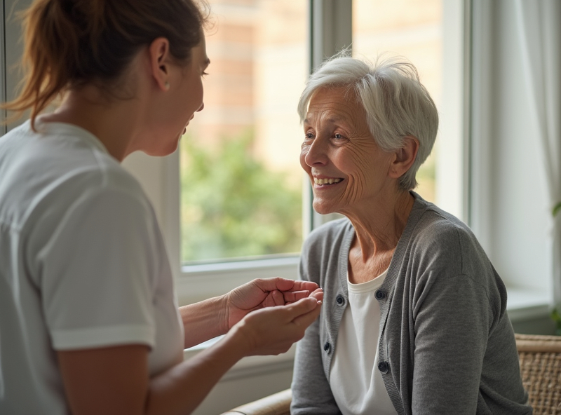 Caregiver assisting client with medication